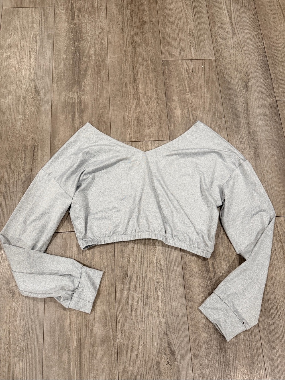 Grey Off-Shoulder Cropped Sweatshirt - Picture 4 of 9